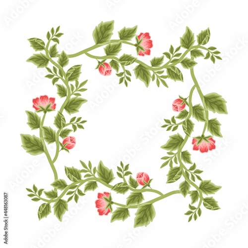 Aesthetic, classic, vintage red peony flower frame and floral wreath vector illustration elements for invitation, decoration, feminine beauty products, garden party, greeting card