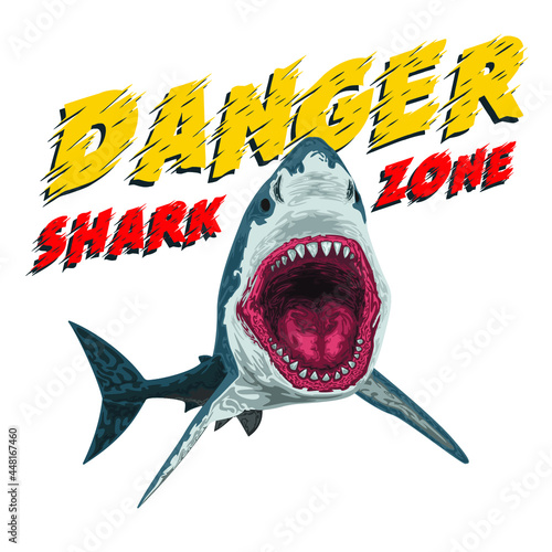 dangerous zone concept with angry shark on sea background vector illustration.