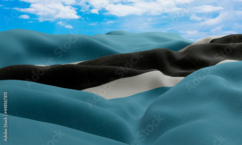 Botswana flag in the wind. Realistic and wavy fabric flag. 3D rendering. photo