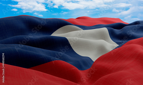 Laos flag in the wind. Realistic and wavy fabric flag. 3D rendering.