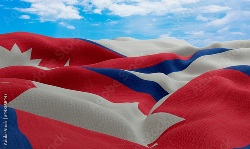 Nepal flag in the wind. Realistic and wavy fabric flag. 3D rendering.