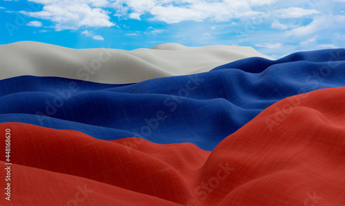 Russia flag in the wind. Realistic and wavy fabric flag. 3D rendering.