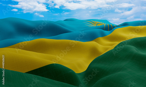 Rwanda flag in the wind. Realistic and wavy fabric flag. 3D rendering. photo