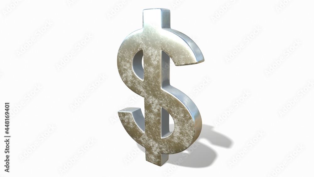 Obraz premium Silver dollar sign on a white background 3d-rendering