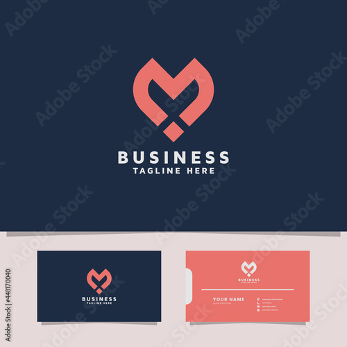 Simple and minimalist pink geometric letter M heart logo