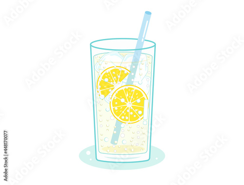 レモンサワーやレモンジュースやレモンソーダをイメージしたドリンクのイラスト　ストロー付き