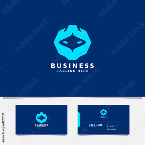 Simple and minimalist robot head logo with business card template
