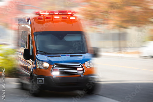 An ambulance races to respond to the scene of an emergency.