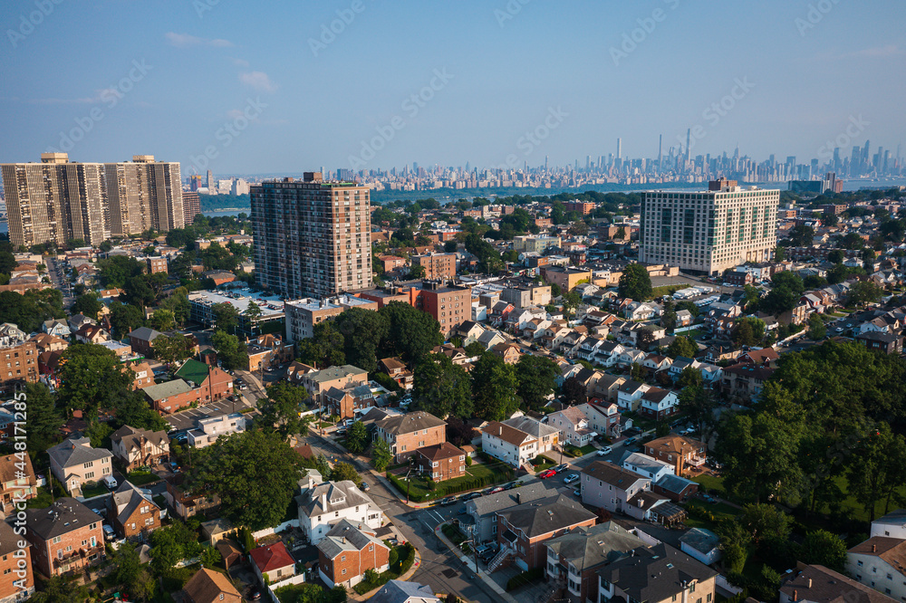Aerial of Fort Lee New Jersey Showing NYC Skyline