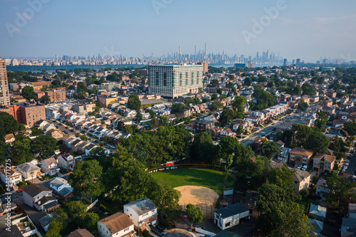 Aerial of Fort Lee New Jersey Showing NYC Skyline © Jin