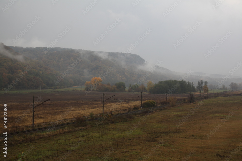 Fototapeta premium Railroad in fog