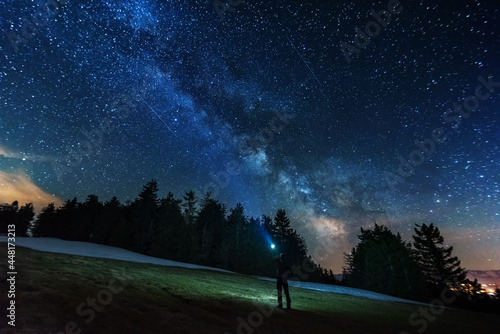 Fototapeta Naklejka Na Ścianę i Meble -  Bright starry sky with the milky way on the background of High Tatras mountains 