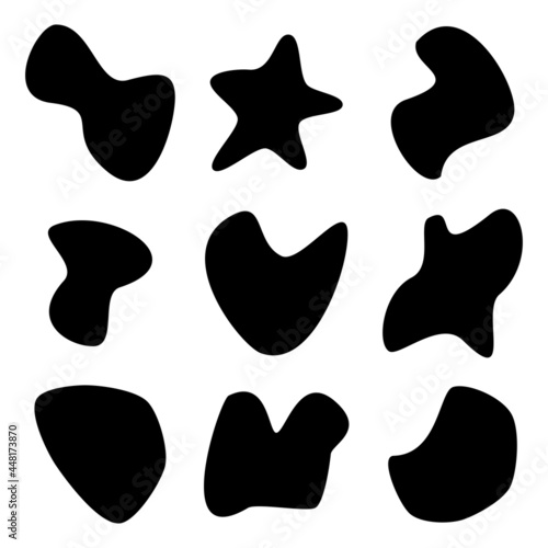 Blob shapes vector set. Random blotch, inkblot, stone silhouette, Ink stain. Organic abstract simple fluid splodge elemets.  isolated on white background. vector illustration