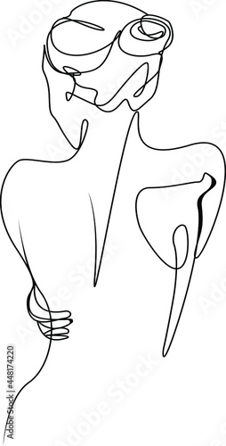 Naked woman standing back. fashion woman one line drawing. hand draw line female back