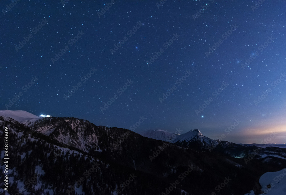  Bright starry sky with the milky way on the background of High Tatras mountains