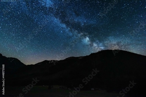Night photos in the High Tatras Mountains with a bright starry sky and the Milky Way 