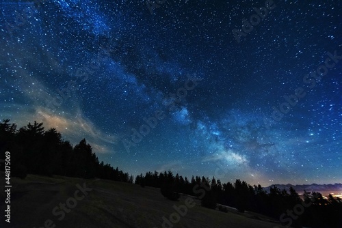 Night photos in the High Tatras Mountains with a bright starry sky and the Milky Way	