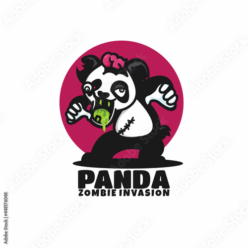 Vector Logo Illustration Panda Zombie Mascot Cartoon Style.