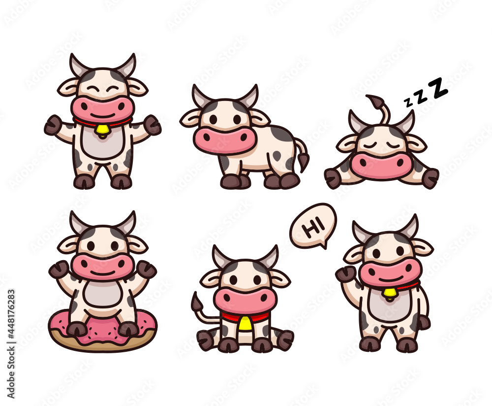 Set of cute cow in various position Set of cute cow in various position