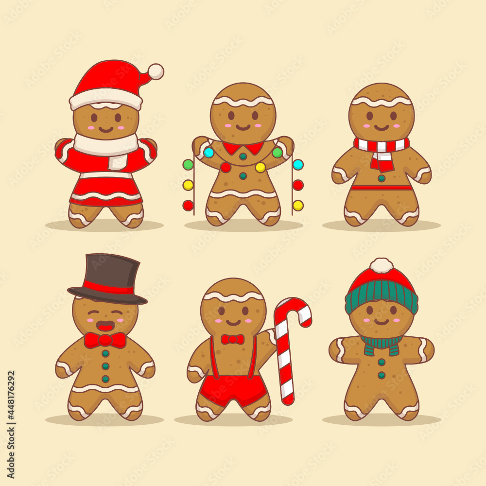 Fototapeta premium Set of cute gingerbread with Christmas costume