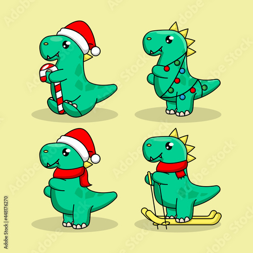 Set of cute baby dino with Christmas costume
