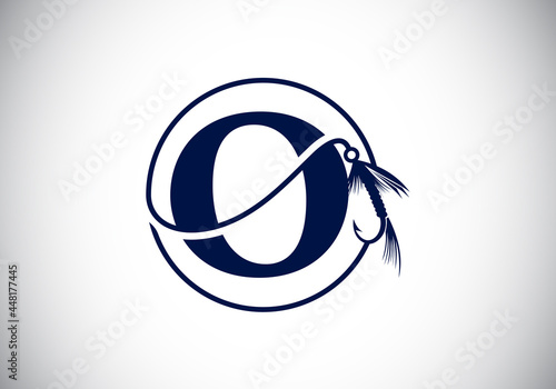 Initial O monogram letter alphabet with fishing Hook. Fishing logo concept vector illustration. Modern logo design for fishing shop, business, and company identity