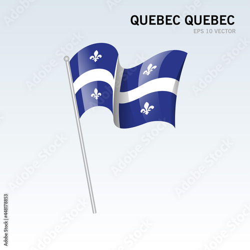 Waving flag of Quebec, Québec provinces of Canada isolated on gray background