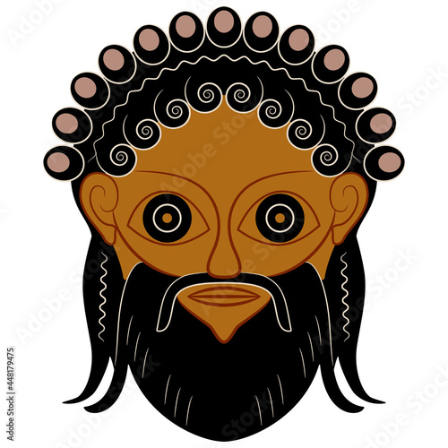 Head of ancient Greek god of wine Dionysus or Bacchus. Isolated vector illustration.