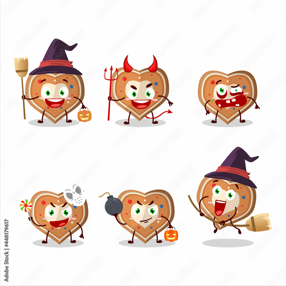 Obraz premium Halloween expression emoticons with cartoon character of gingerbread heart