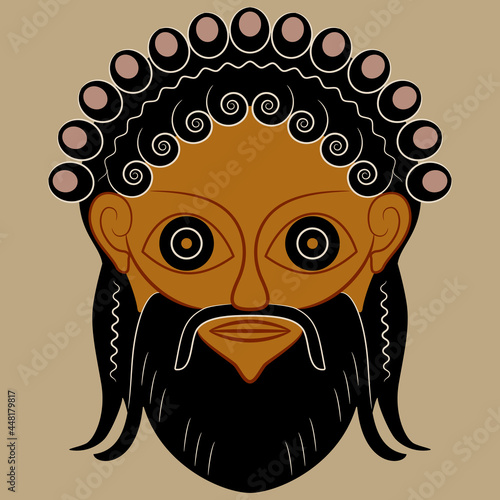 Head of ancient Greek god of wine Dionysus or Bacchus. Isolated vector illustration.