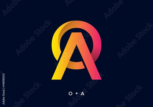 Pink yellow gradient color of AO initial letter photo