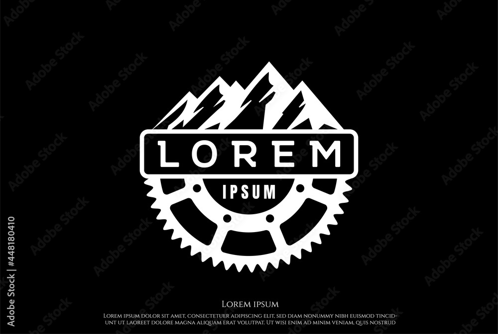 Φωτογραφία Mountain Hill with Gear Cog for Mining or Bike Sport Badge Label Seal Sticker Lo