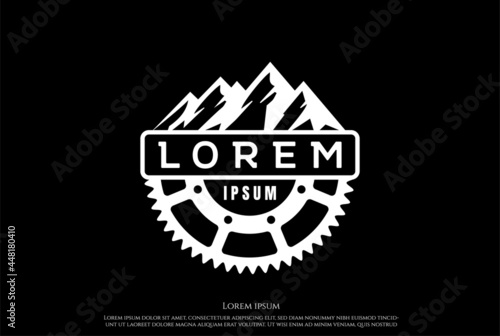 Mountain Hill with Gear Cog for Mining or Bike Sport Badge Label Seal Sticker Logo Design Vector