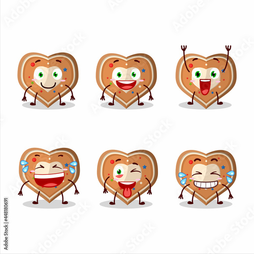 Cartoon character of gingerbread heart with smile expression © kongvector