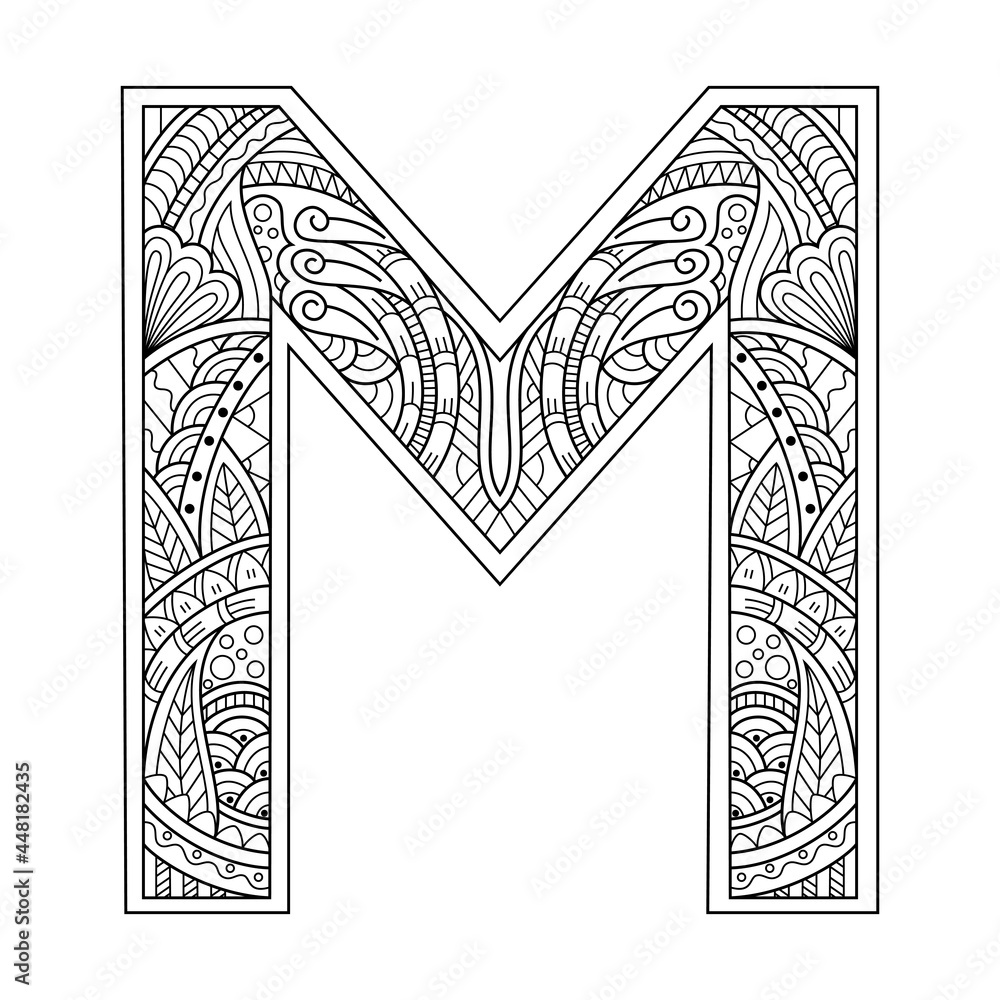Hand drawn of aphabet letter M in zentangle style Hand drawn of aphabet letter M in zentangle style