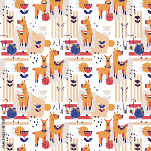 pattern collage with llamas children's print