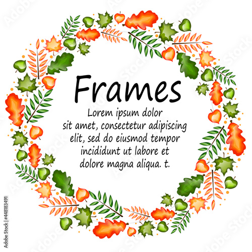 Form for text. Leaves frame. Autumn frame for text. Bright autumn frame for invitations