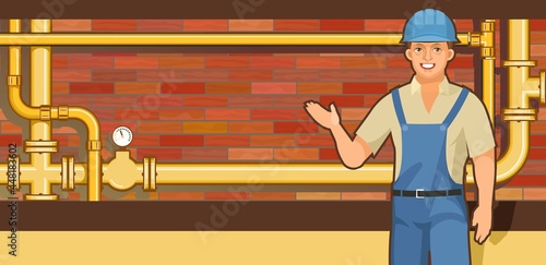 Yellow pipeline. Water fittings. Pipeline for various purposes. Illustration vector