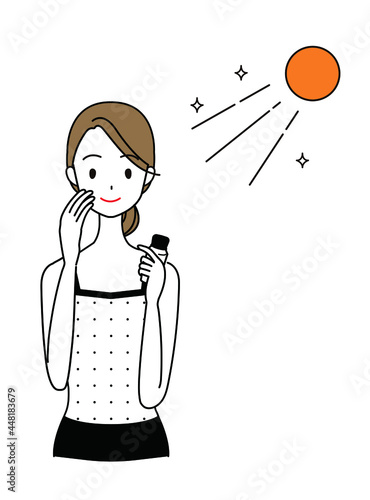 紫外線対策・日焼け対策をする女性のイラスト