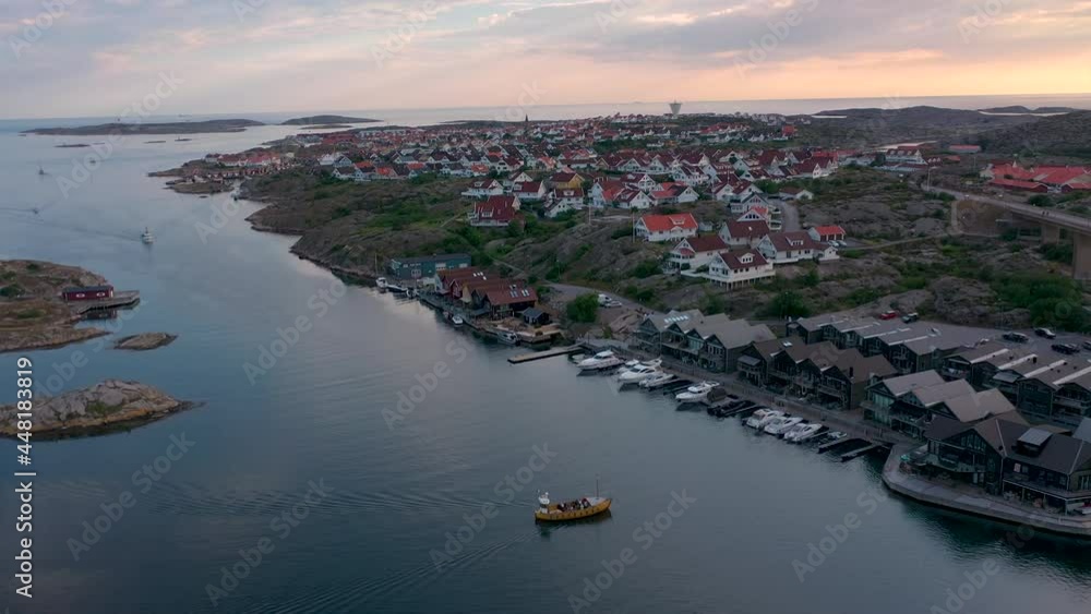 Aerial flying view of Smögen, Bohuslän. Popular tourist destination on the Swedish West Coast. Aerial flying view of Smögen, Bohuslän. Popular tourist destination on the Swedish West Coast.