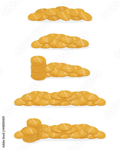 Piles of gold coins-a set. Piles and piles of gold coins.