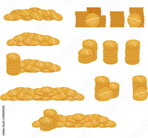 Piles of gold coins-a set. Piles and piles of gold coins.