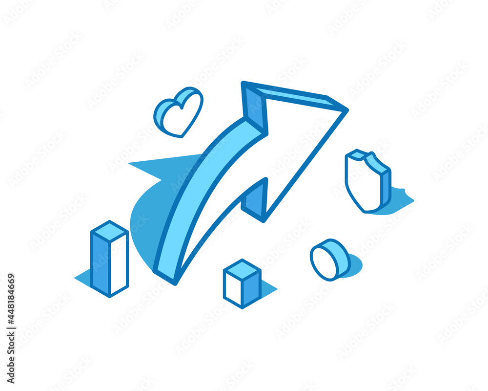 Share sign blue line isometric illustration. Feedback, forward message, testimonial 3D banner template. Share sign blue line isometric illustration. Feedback, forward message, testimonial 3D banner template.