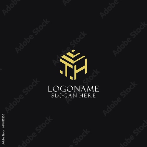 TH initial monogram with hexagon shape logo, creative geometric logo design concept