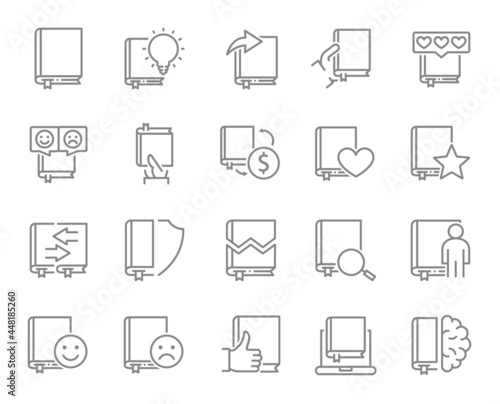 Set of book line icons. Diary, e-book, bookcrossing, bookstore and more.