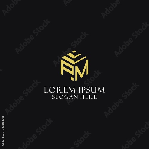 PM initial monogram with hexagon shape logo, creative geometric logo design concept