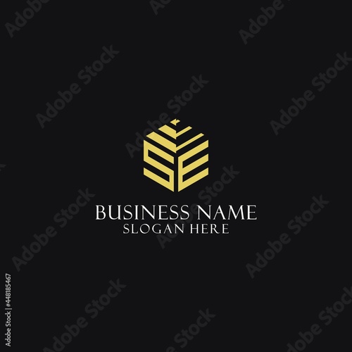 SE initial monogram with hexagon shape logo, creative geometric logo design concept