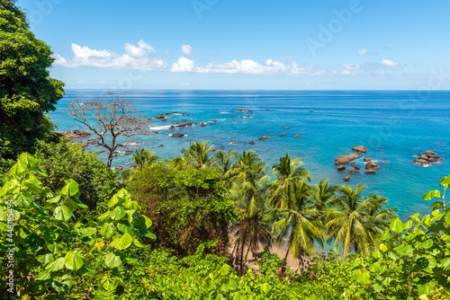 Konstfotografi Cano island (Caño island) biological reserve landscape over tropical palm trees and Pacific Ocean, Corcovado national park, Osa Peninsula, Costa Rica