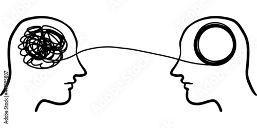 hand drawn Two humans head silhouette psycho therapy concept. design element . vector illustration.