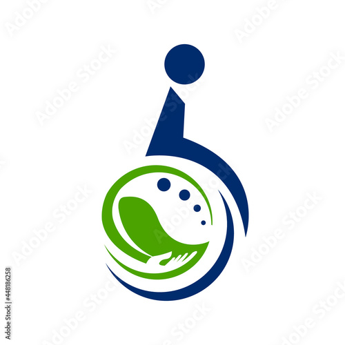 man on wheelchair caring for disability logo design vector illustration